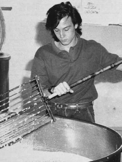 Mauro manually cutting the curd before automation of the cheese factory in the early 90’s. Mauro manually cutting the curd before automation of the cheese factory in the early 90’s.
